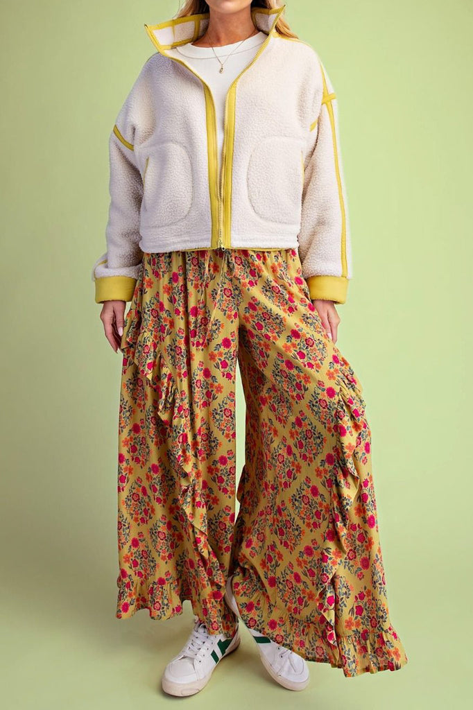fleece jacket with bright yellow contrast trim 