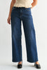 vintage-inspired high rise straight leg jeans in a dark blue denim wash 