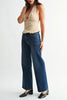 vintage-inspired high rise straight leg jeans in a dark blue denim wash 