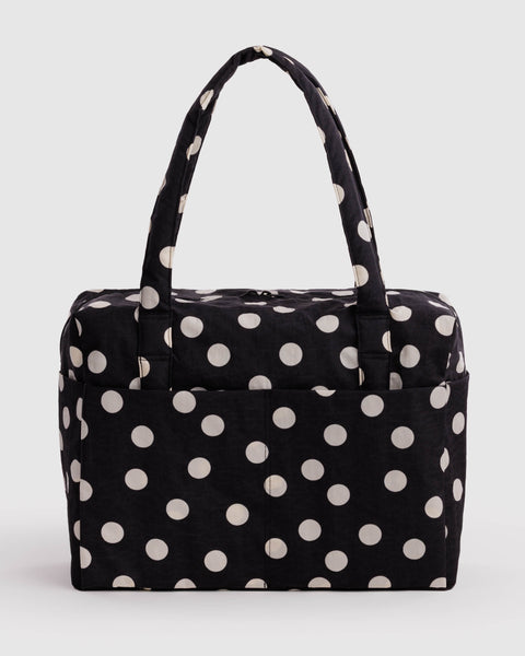 cloud carry-on bag in black and cream polka dot