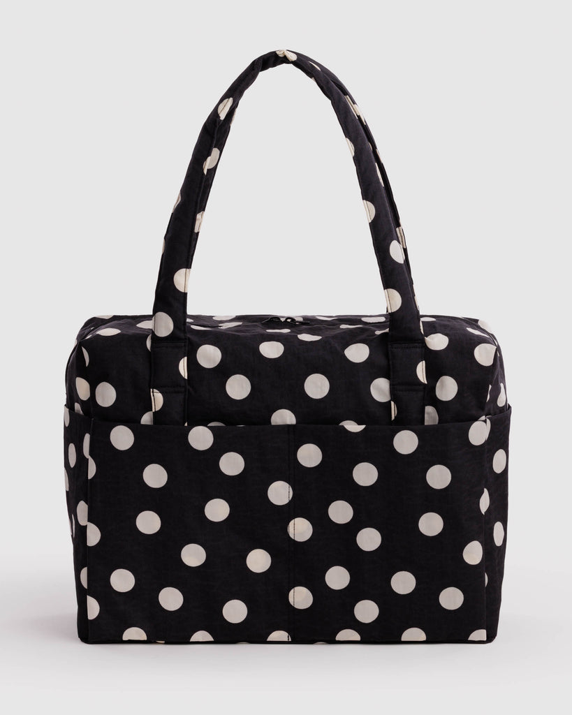 cloud carry-on bag in black and cream polka dot
