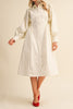 cloud white midi dress with a gathered waist and a classic shape