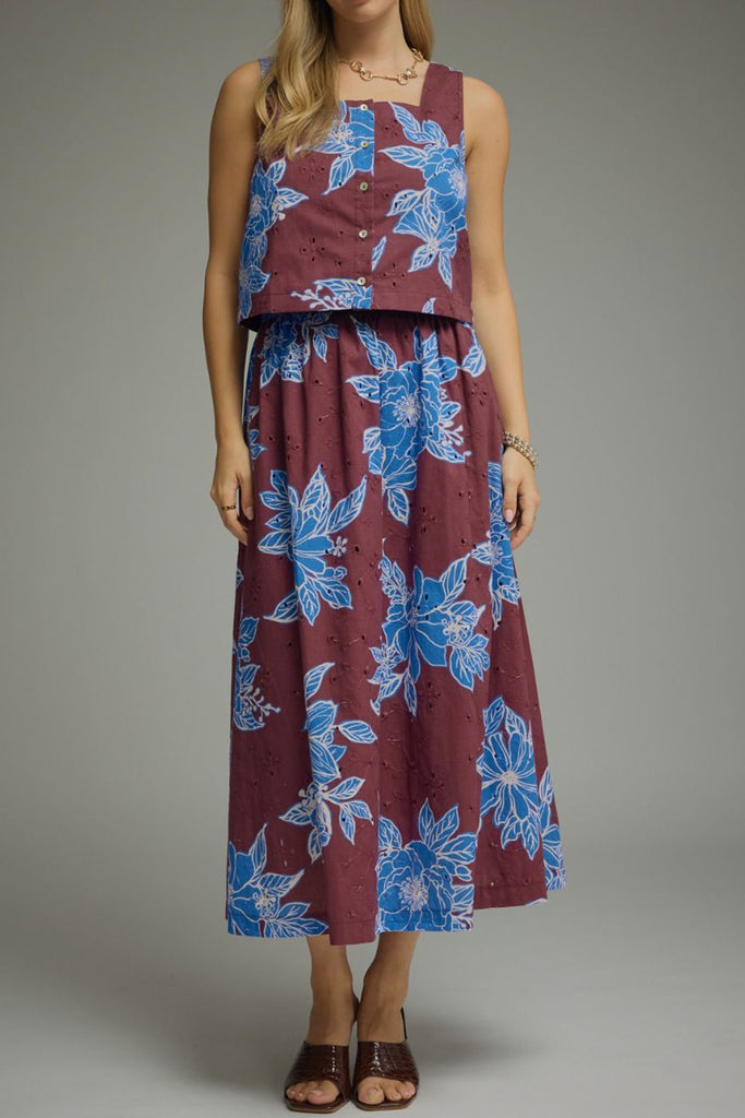 Cocoa Wine Floral Top