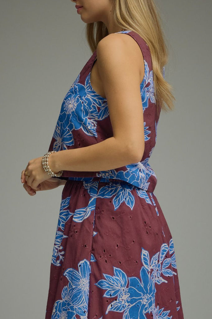 Cocoa Wine Floral Top