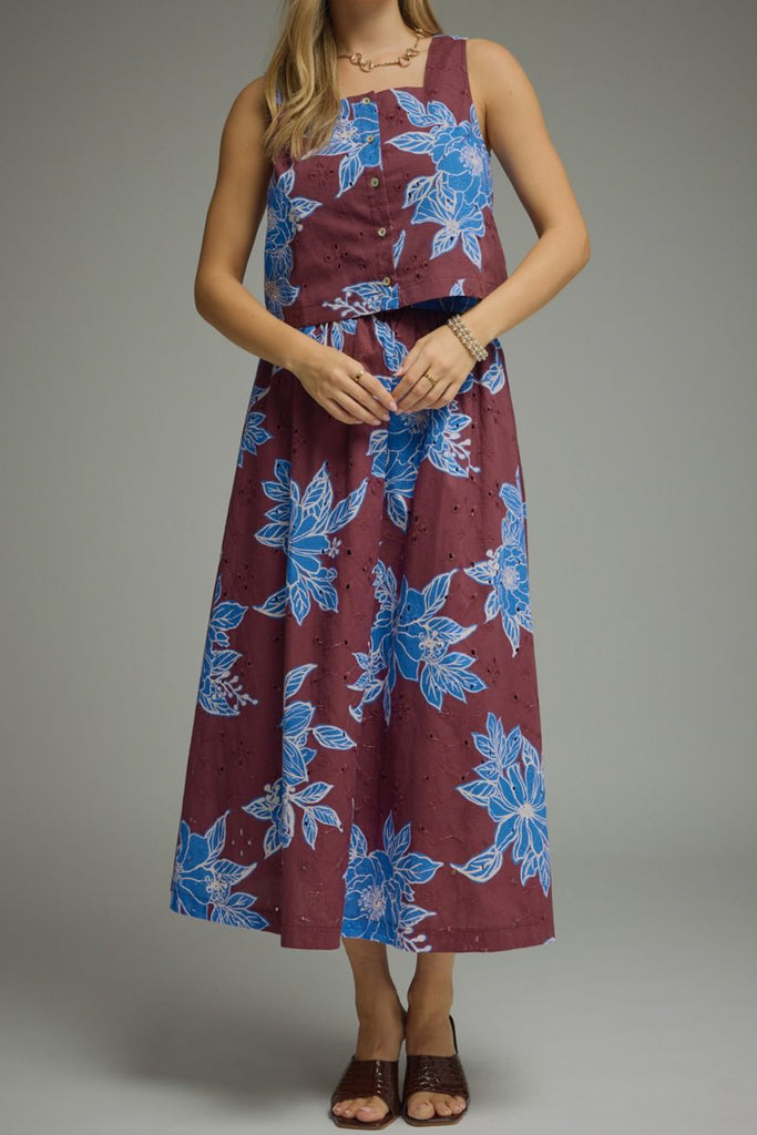 Cocoa Wine Floral Top