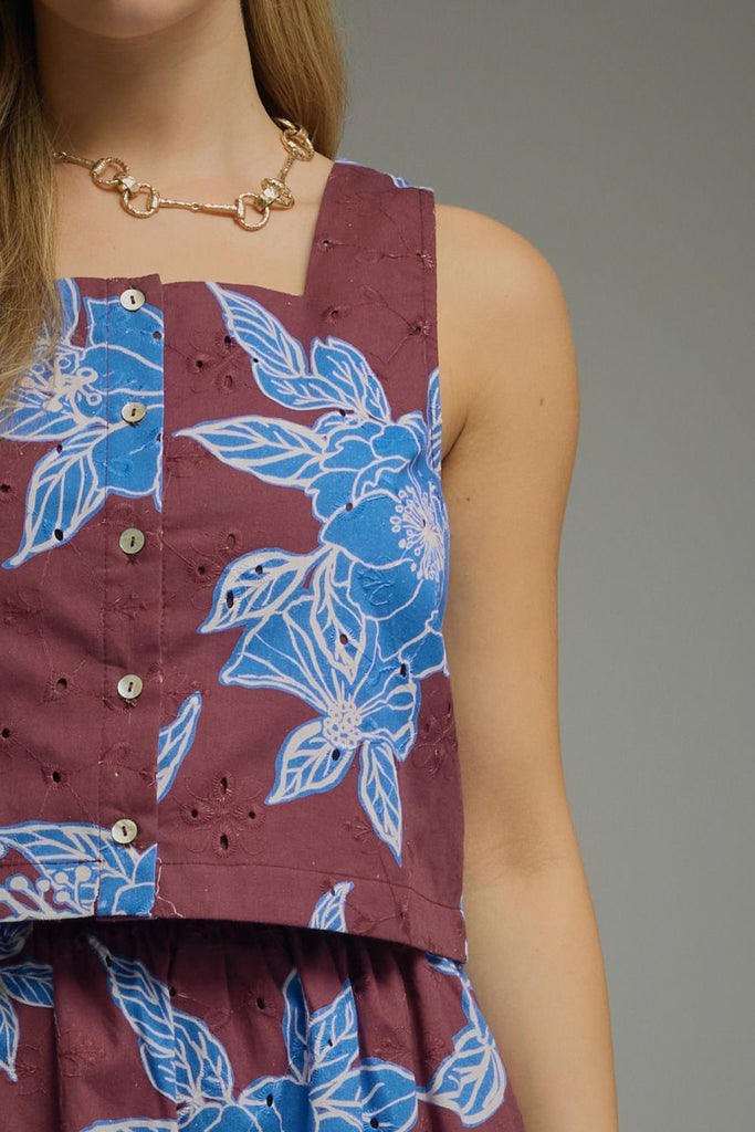 Cocoa Wine Floral Top