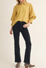 lightweight button down blouse in mustard yellow with black polka dots