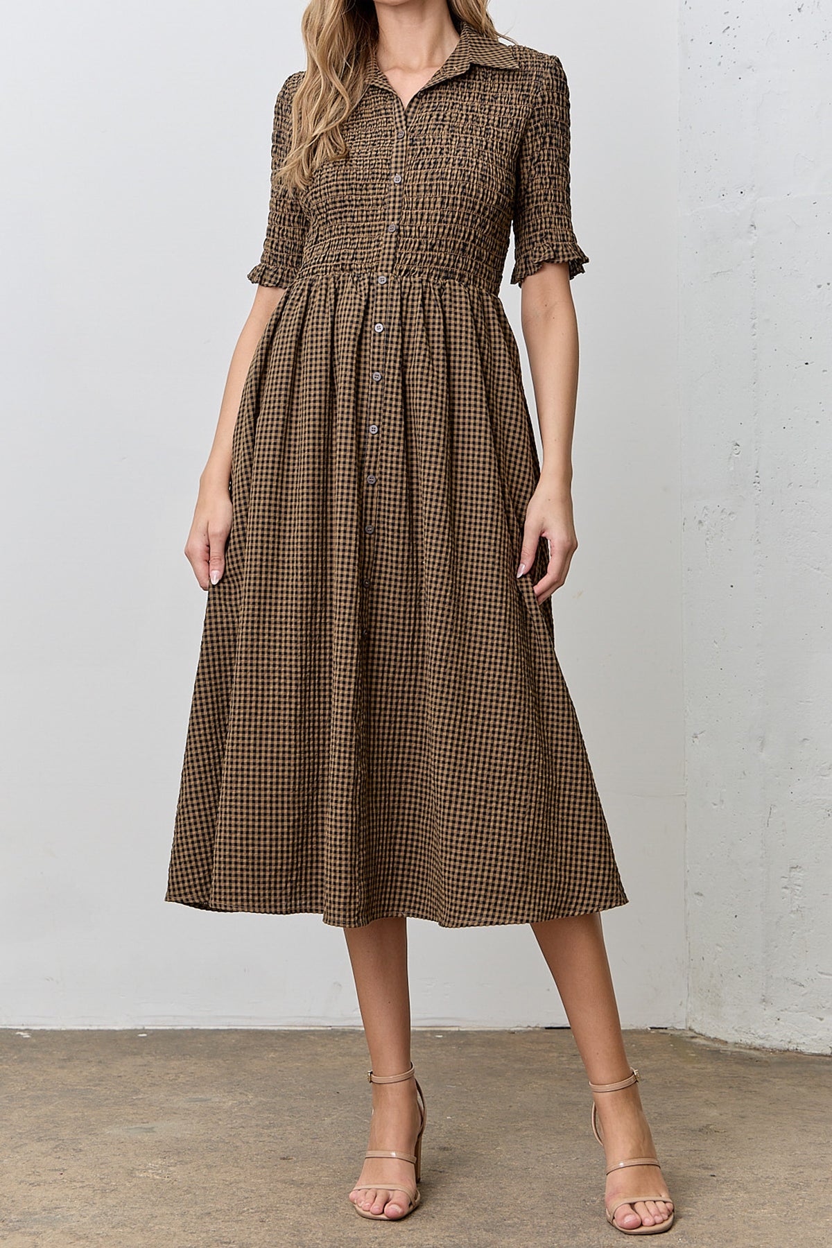 Collins Brown Smocked Midi Dress *S-XL*