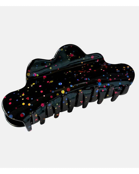 large black hair claw with colorful rainbow confetti glitter