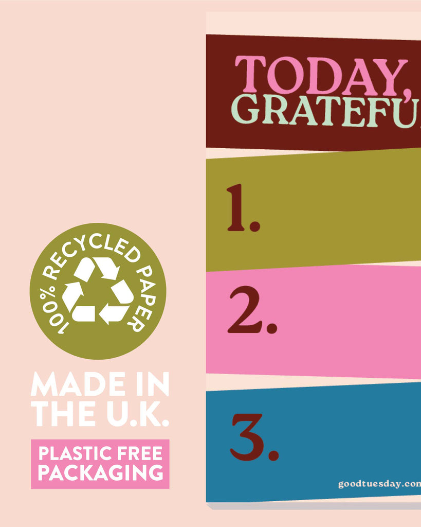 notepad that provides space to write down 3 things you are grateful for today