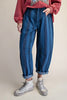 barreled trouser jeans in two-tone denim blue stripes