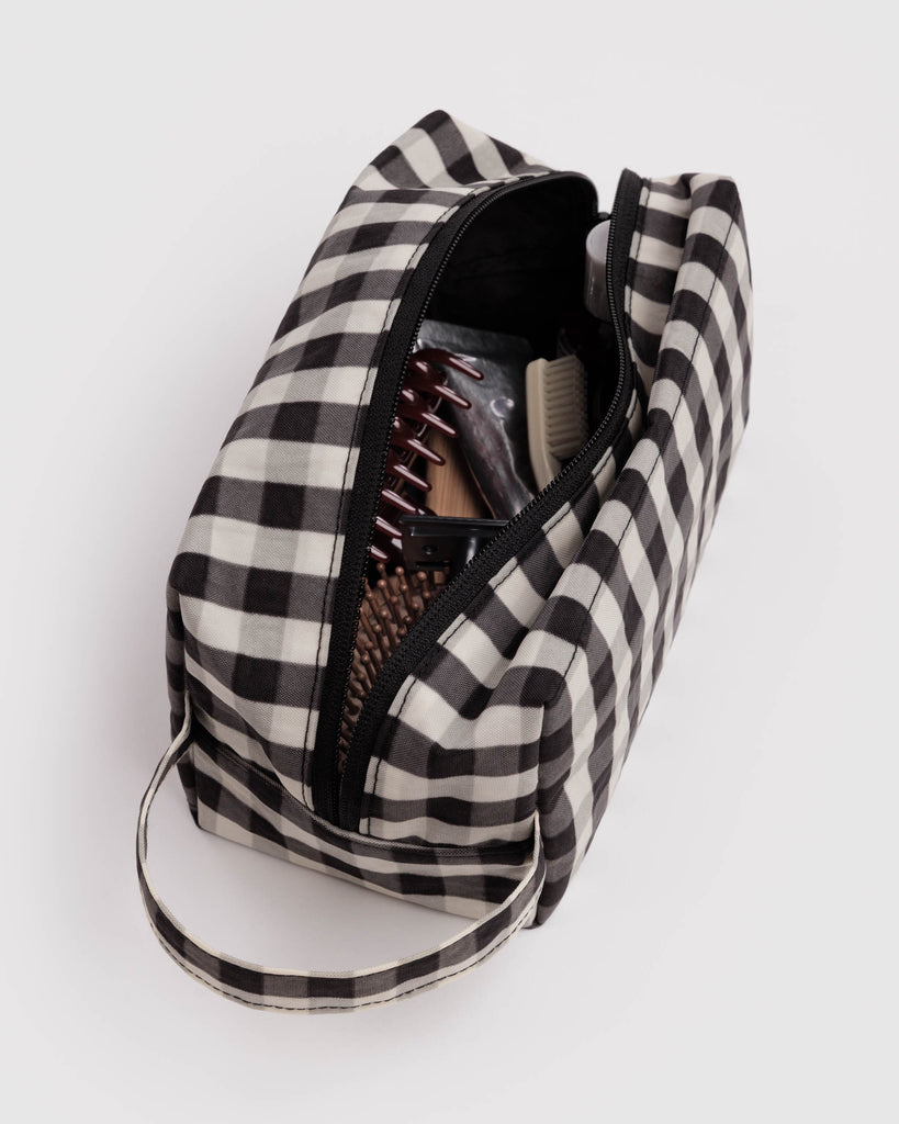 black and cream gingham dopp kit from baggu