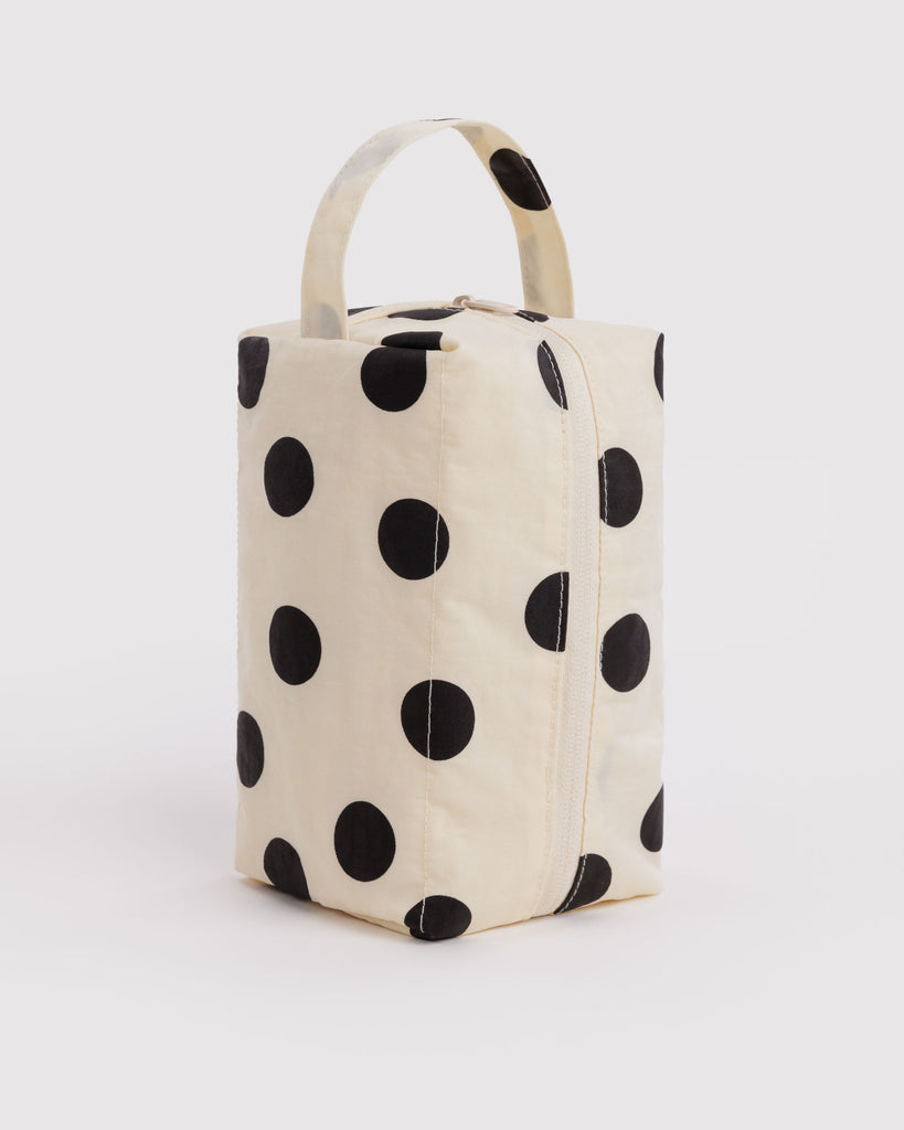 dopp kit in cream with black polka dots