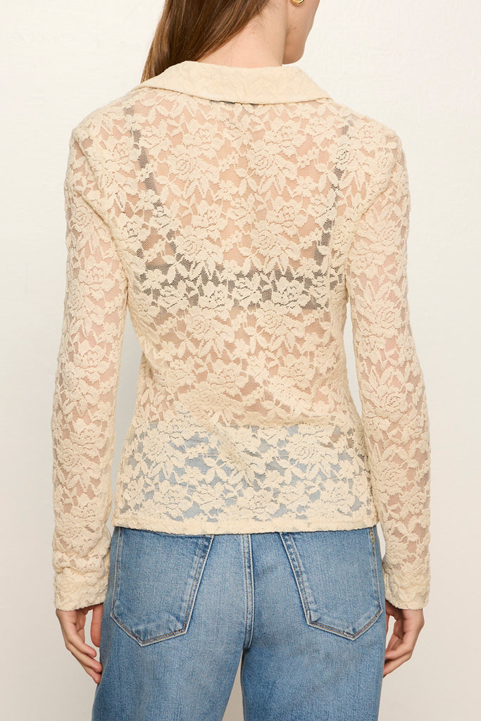 sheer lace button down top in lovely off white