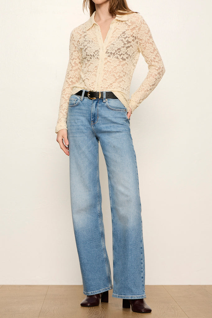 sheer lace button down top in lovely off white