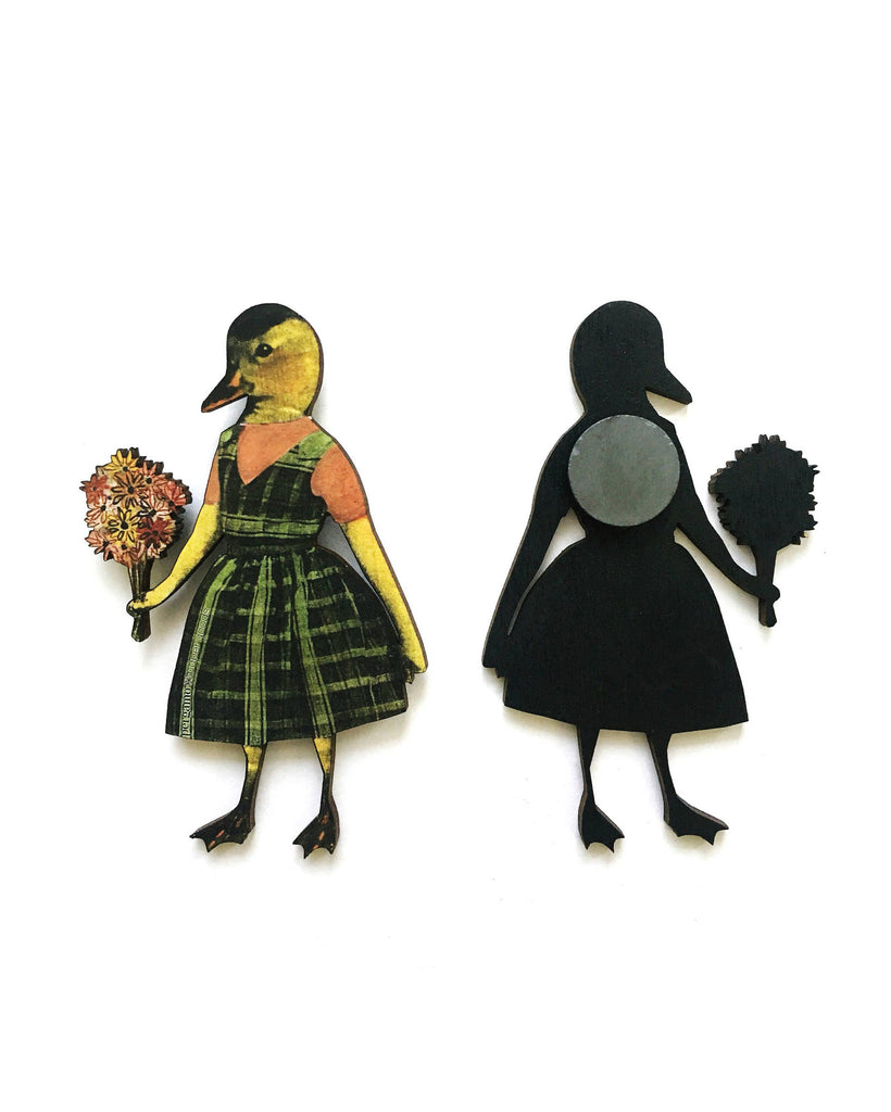 Whimsical Wooden Magnet duck girl 