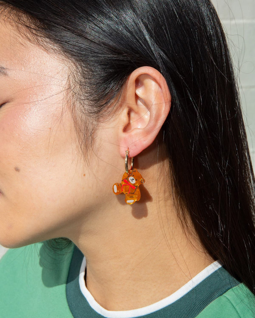 whimsical hoop earrings teddy bear