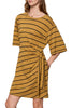 knit dress in ochre and black stripes with waist tie detail