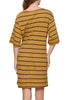 knit dress in ochre and black stripes with waist tie detail