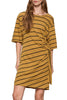 knit dress in ochre and black stripes with waist tie detail
