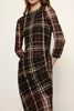 form-fitting mesh midi dress in a charcoal grey plaid pattern