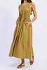 midi dress in muted olive green twill 
