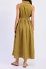 midi dress in muted olive green twill 