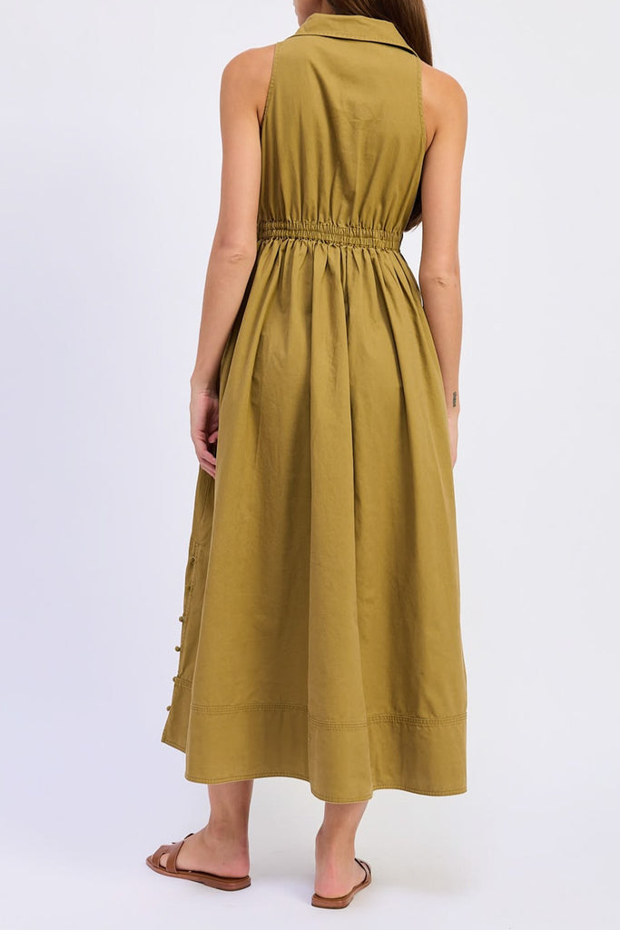 midi dress in muted olive green twill 