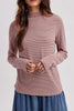 mock neck long sleeve top in mauve and maroon stripes