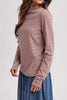 mock neck long sleeve top in mauve and maroon stripes