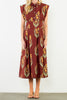 striking brick red dress with a beautiful floral design