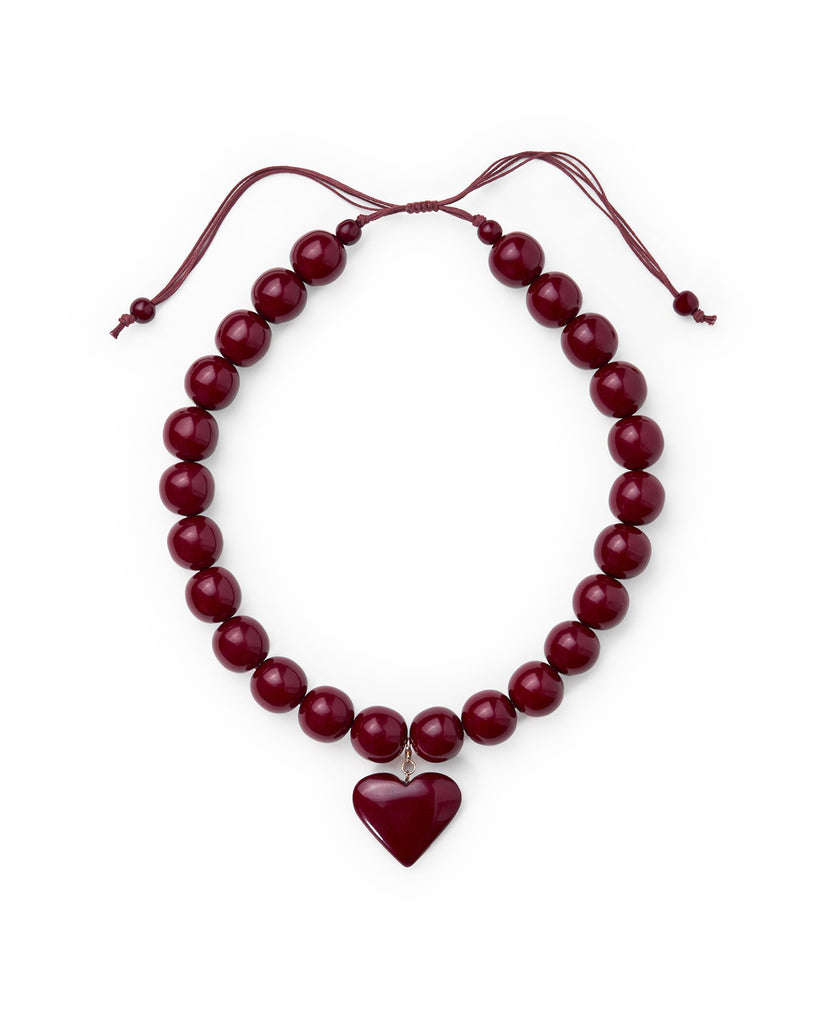 emery resin heart necklace in burgundy