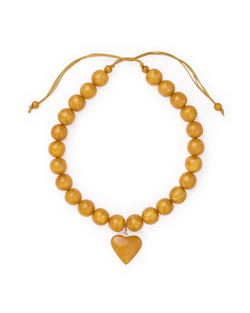 emery resin heart necklace in gold