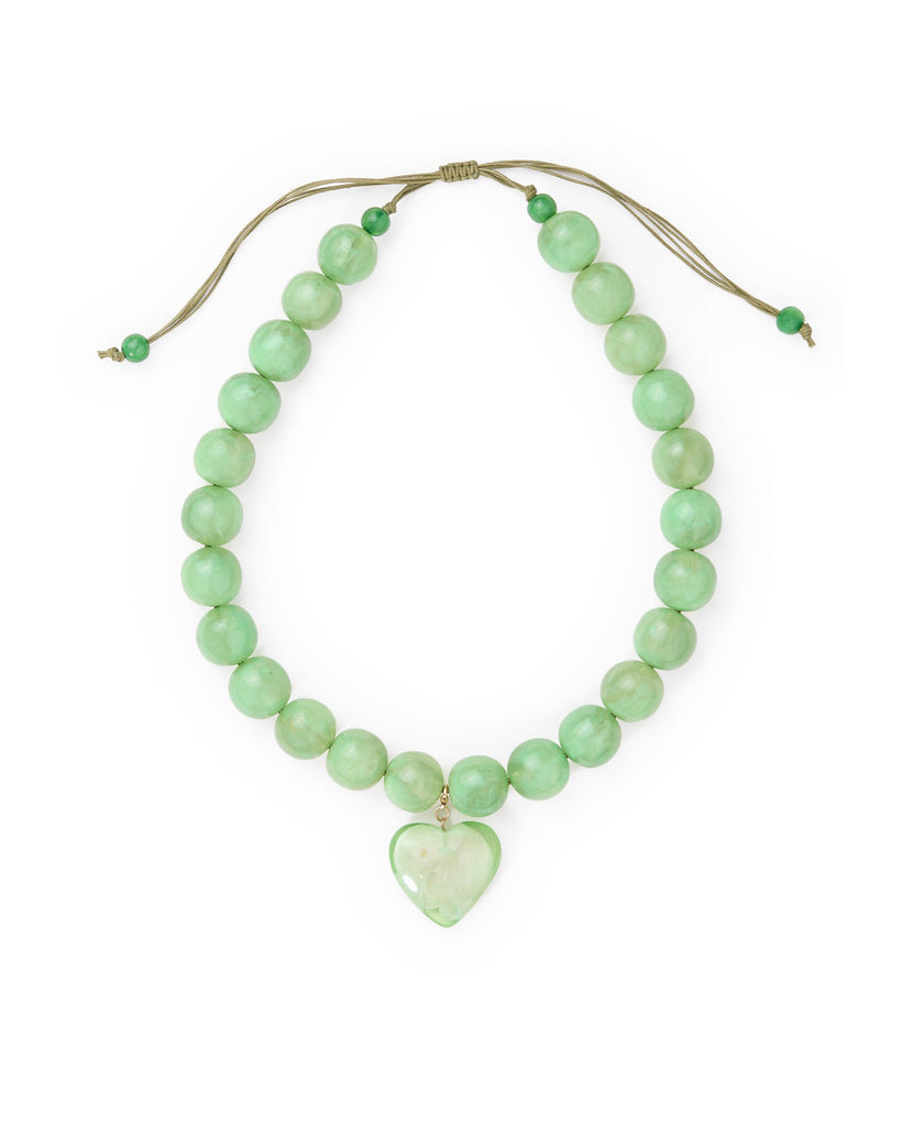 emery resin heart necklace in mint green