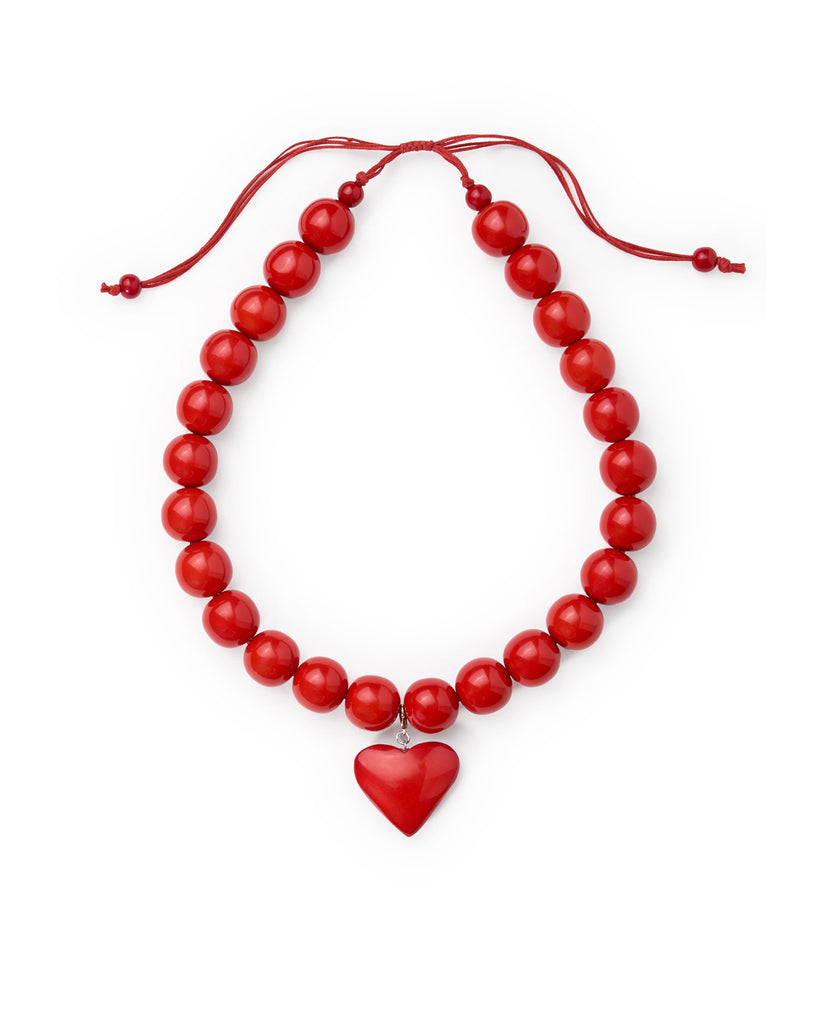 emery resin heart necklace in ruby