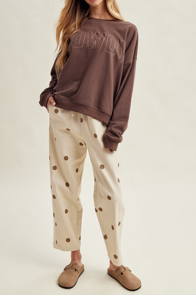off white trousers with cute polka dots in deep ochre