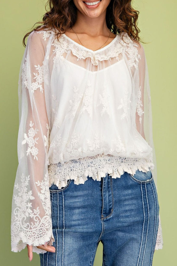 romantic feeling lace top with a cami lining