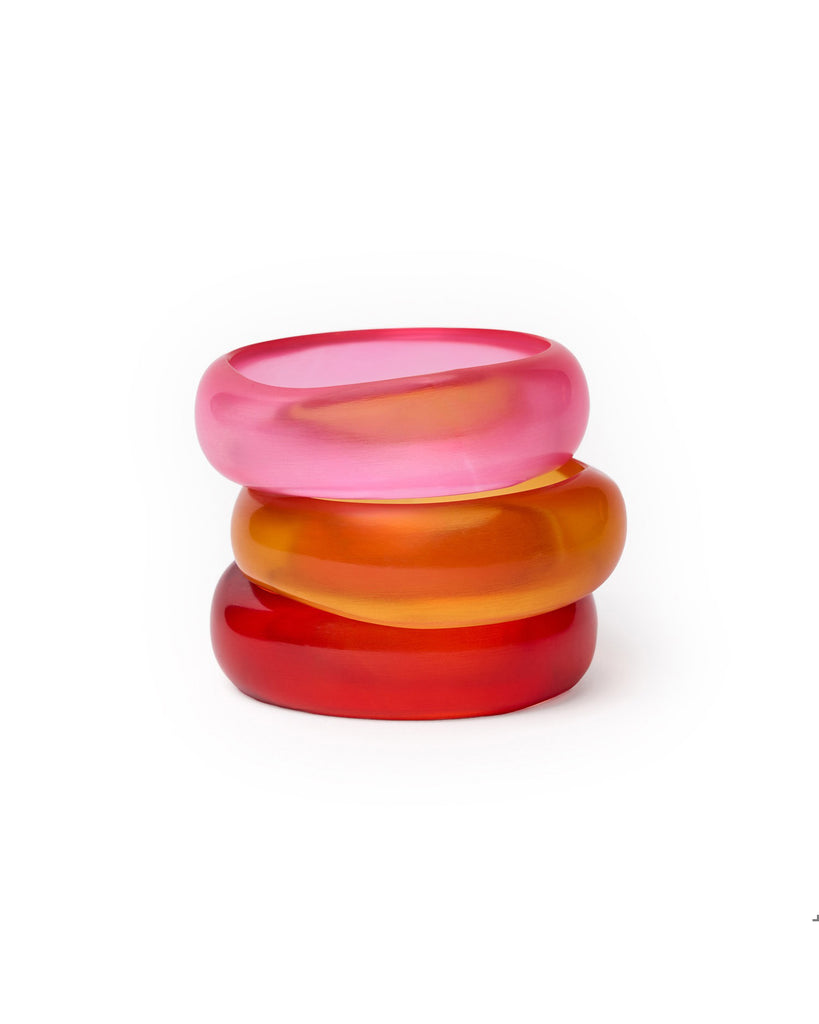 esther resin bangle set in pink, orange, and red