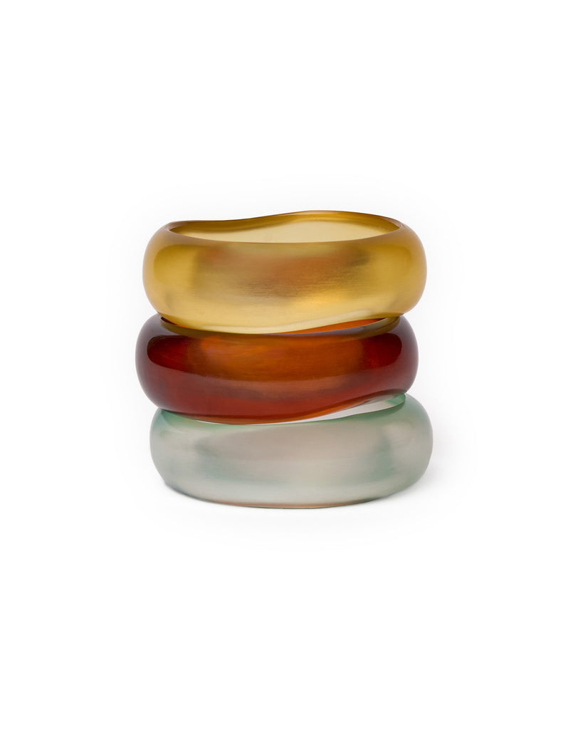 esther resin bangle set in citron, brown, and sage