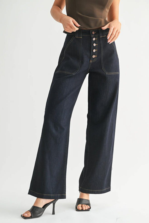 Etched Dark Denim Button Fly Jeans *24-31*