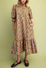 relaxed fit midi dress in a warm toned floral pattern that is perfect for fall