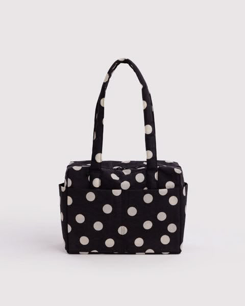 everyday cloud bag in black and cream polka dot