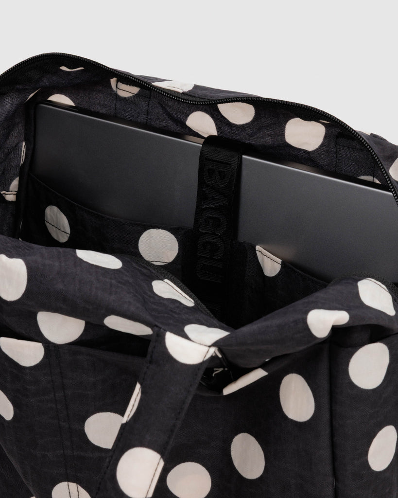 everyday cloud bag in black and cream polka dot