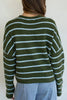 deep olive green and sky blue striped cardigan with a classic shape.