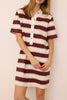 sporty mini dress in fig, light blue, and white stripes