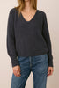 knit v neck sweater in smoky blue-grey