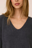 knit v neck sweater in smoky blue-grey