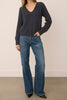 knit v neck sweater in smoky blue-grey