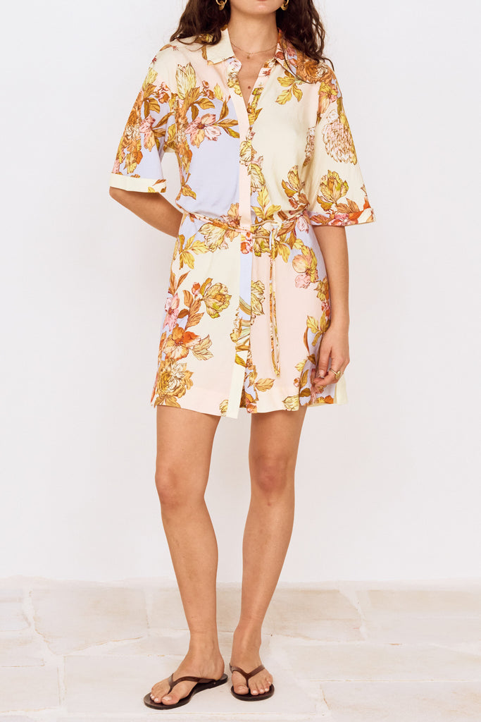 mini shirt dress with feminine colorblocked floral print from minkpink