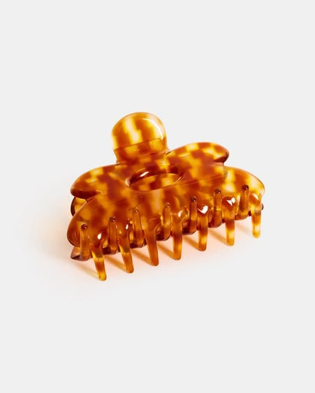 flower hair claw in honey checker